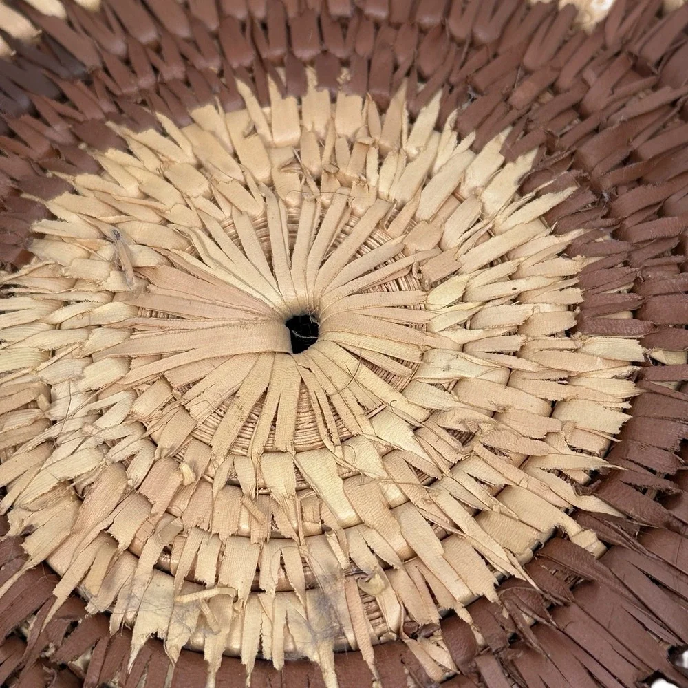 Vintage Southwestern Woven Basket Bowl Brown Tan Geometric Wall Decor 12 Inch